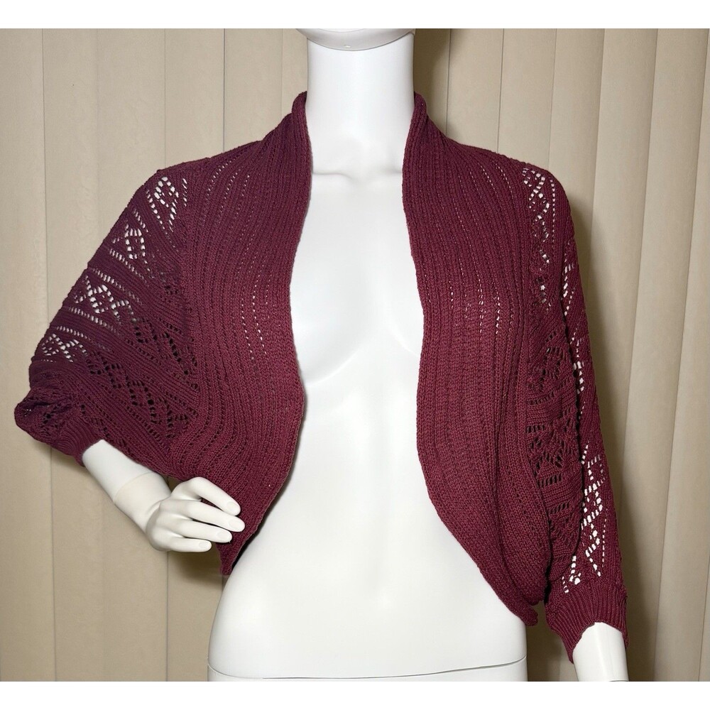 Papaya Women’s L Burgundy 100% Cotton Crochet Knit Cocoon Cardigan Boho Shrug